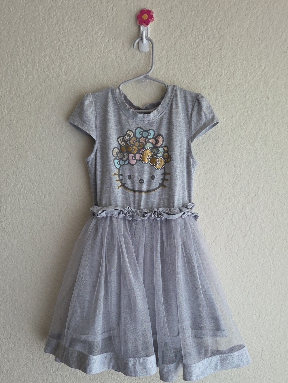 Hello Kitty Gray Tulle Dress with Floral Bow Graphic